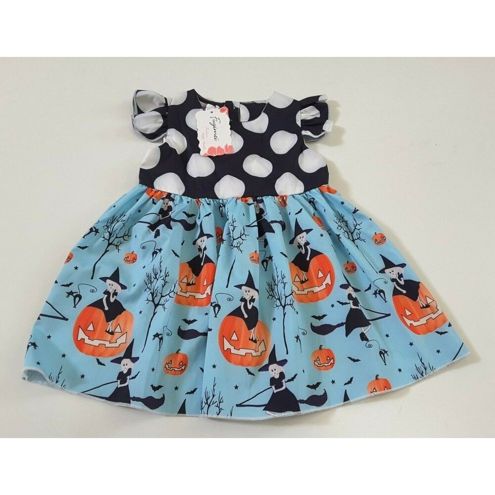Fuyimei Girl's Pumpkin Witch Polka Dot Halloween Dress Size 80 (12-18mo)